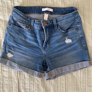 LC Lauren Conrad Distressed Blue Denim Cuffed Shorts